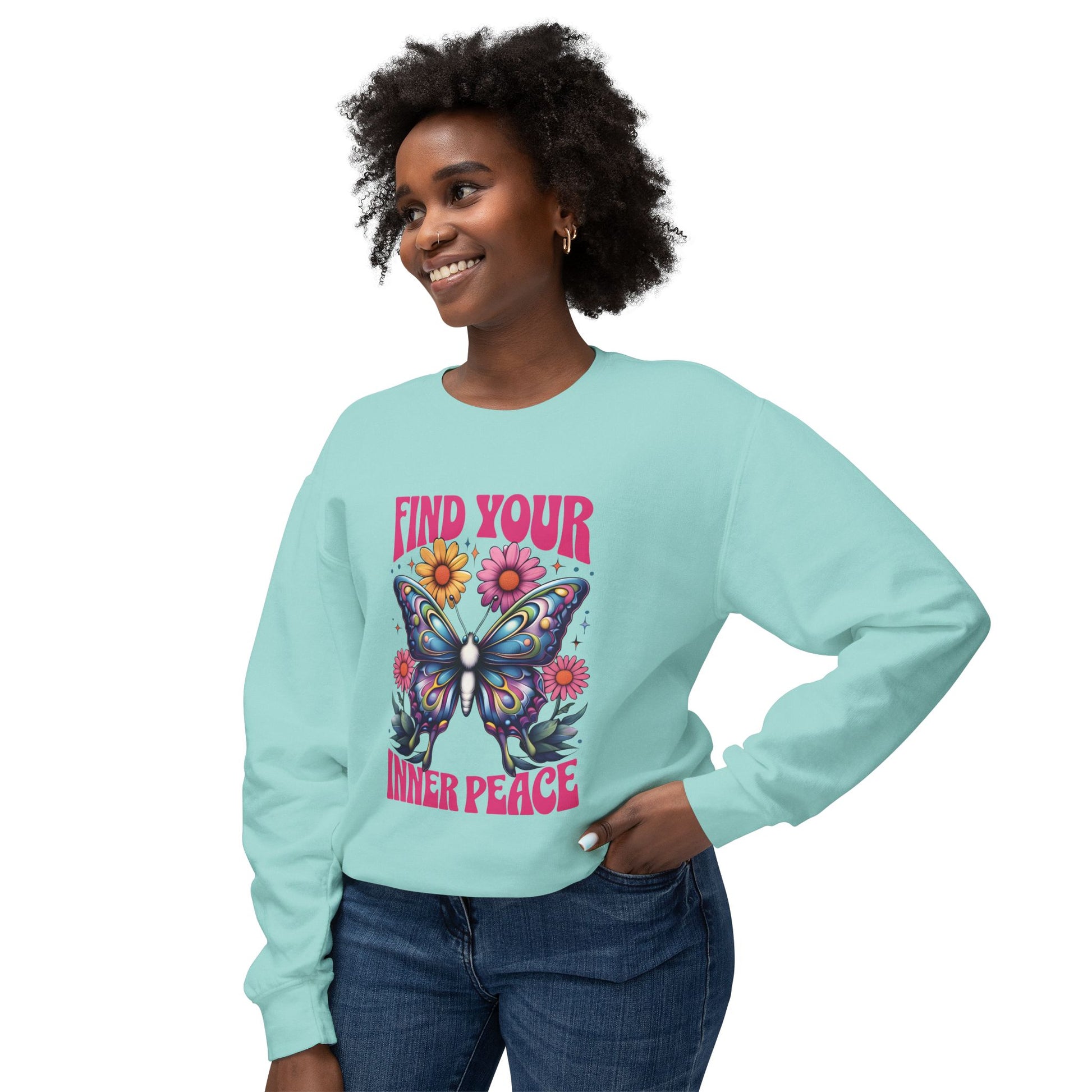 woman wearing green Find Your Inner Peace Unisex Sweatshirt – Spiritual & Mindful Comfort