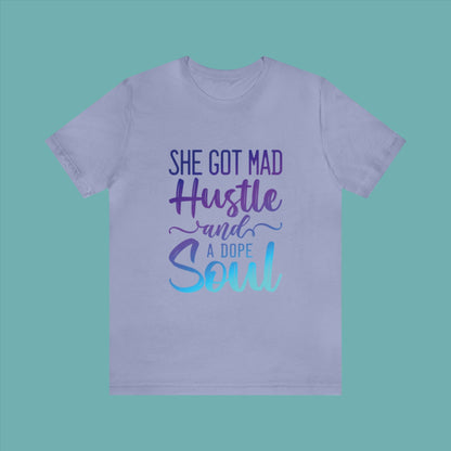 lavender blue Jersey Short Sleeve Tee with She Got Mad Hustle And A Dope Soul design