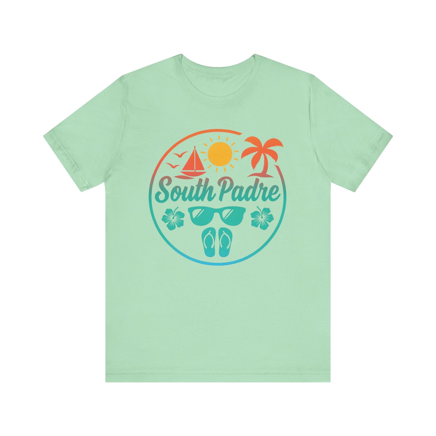 Refreshing mint green tee with beach-themed South Padre text print