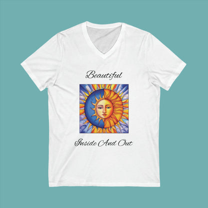 white Beautiful Inside and Out Unisex Jersey Short Sleeve V-Neck Tee