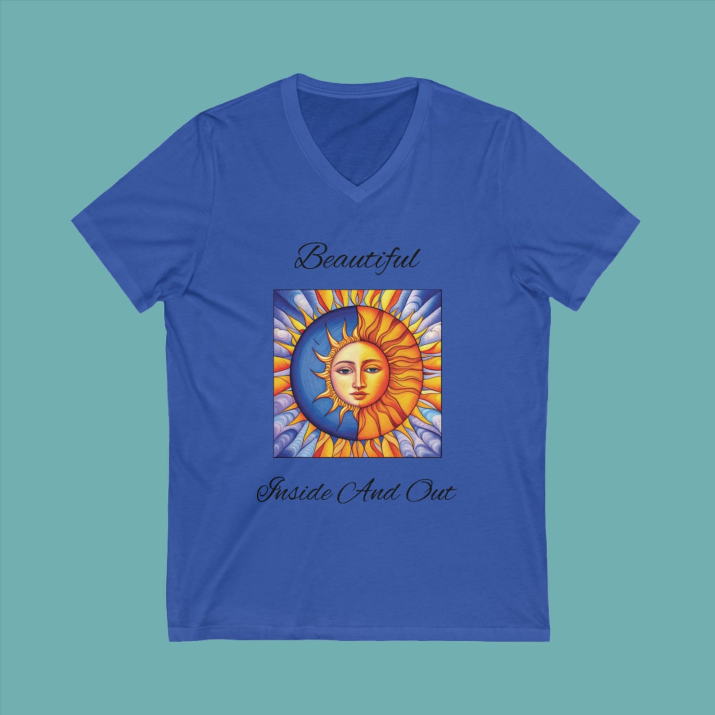 blue Beautiful Inside and Out Unisex Jersey Short Sleeve V-Neck Tee