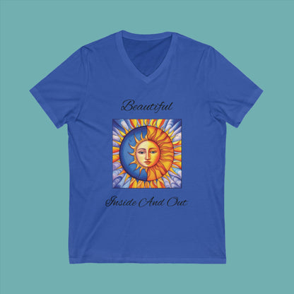 blue Beautiful Inside and Out Unisex Jersey Short Sleeve V-Neck Tee