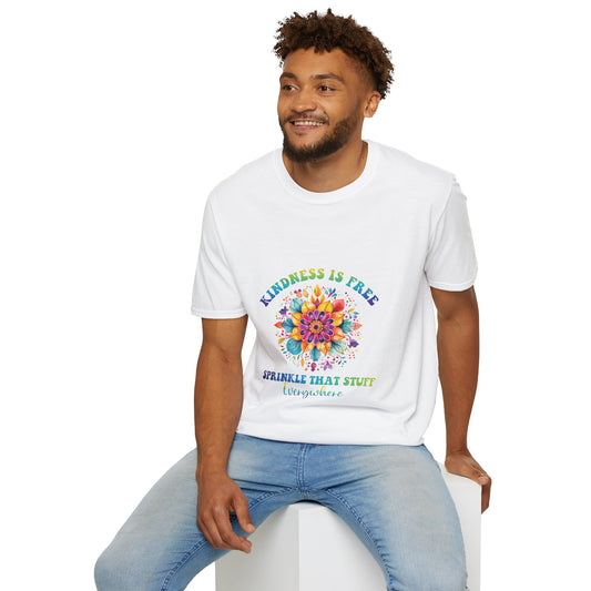 Man Wearing white Kindness Is Free Adult Unisex Gildan Softstyle T-Shirt 