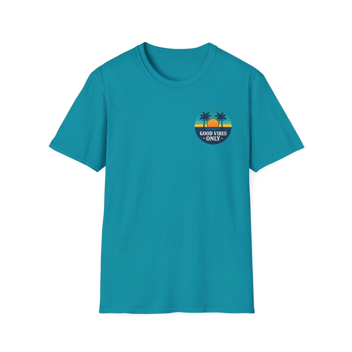 Front of blue Good Vibes Only Tee – Positive Energy Graphic T-Shirt
