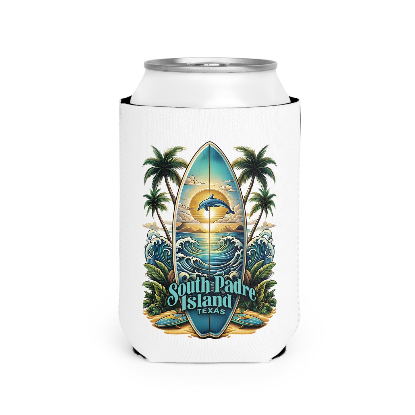 South Padre Island Surfing Can Cooler Sleeve
