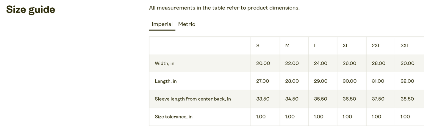 Comfort Colors® 1466  Size Chart