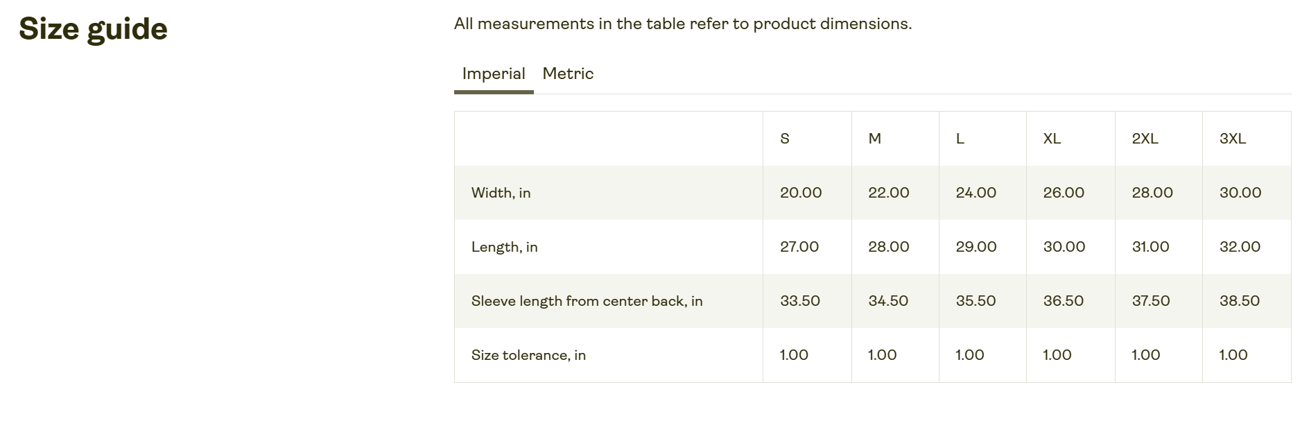 Comfort Colors® 1466  Size Chart
