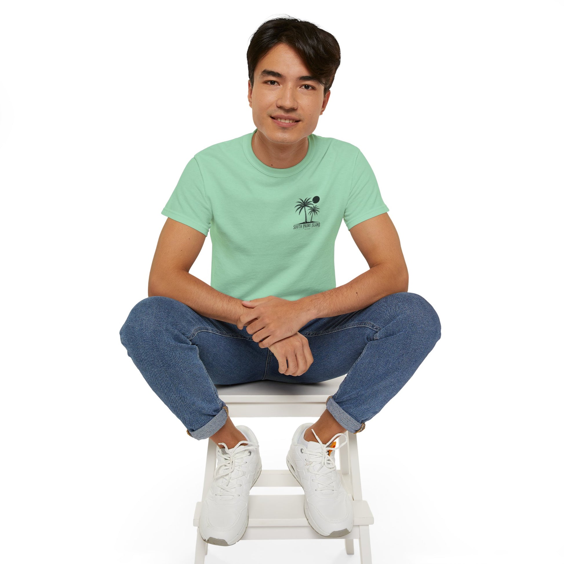 man wearing mint South Padre Island Unisex Ultra Cotton Tee – Comfortable Beach T-Shirt