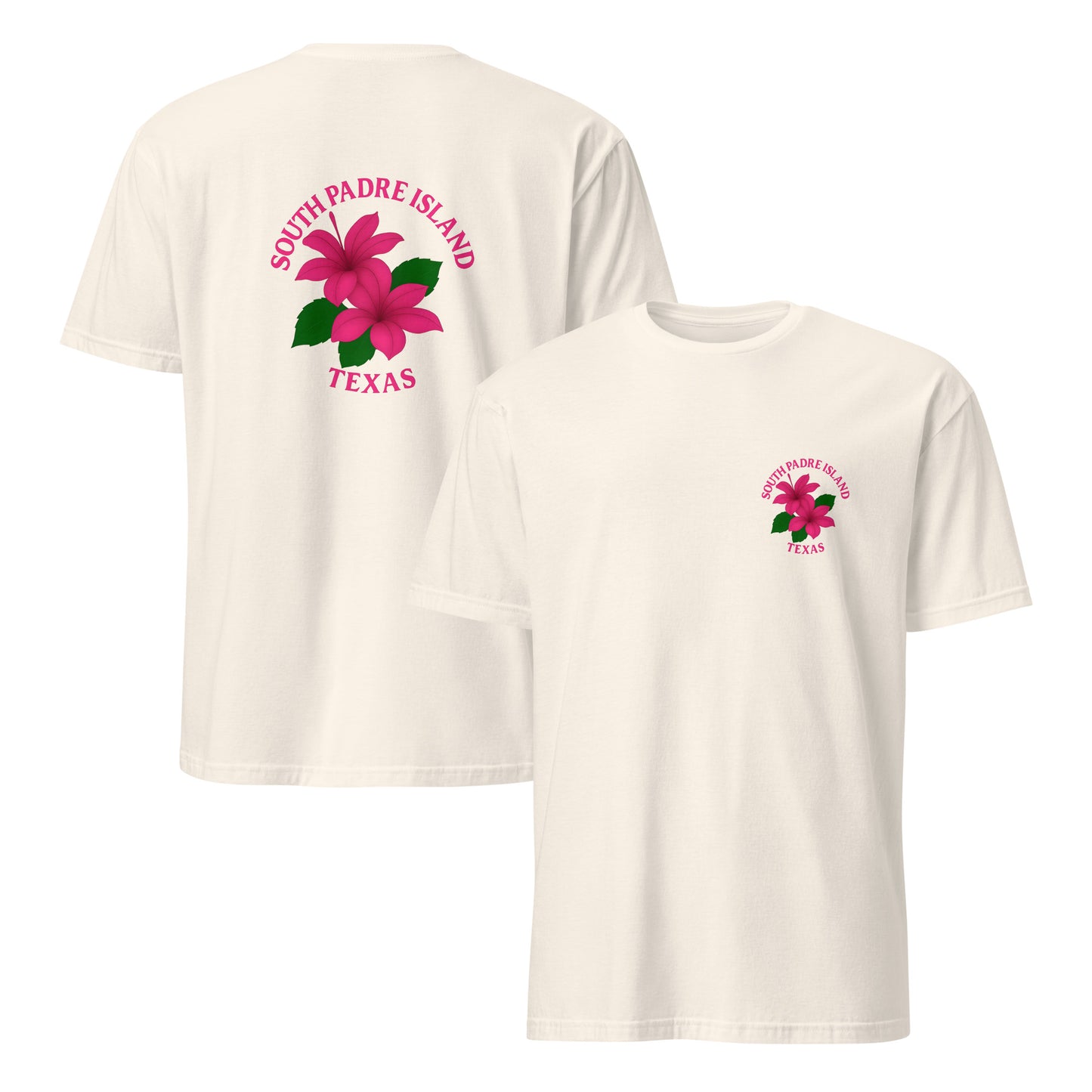 front and back of natural South Padre Island Floral T-Shirt | Beach Vibes