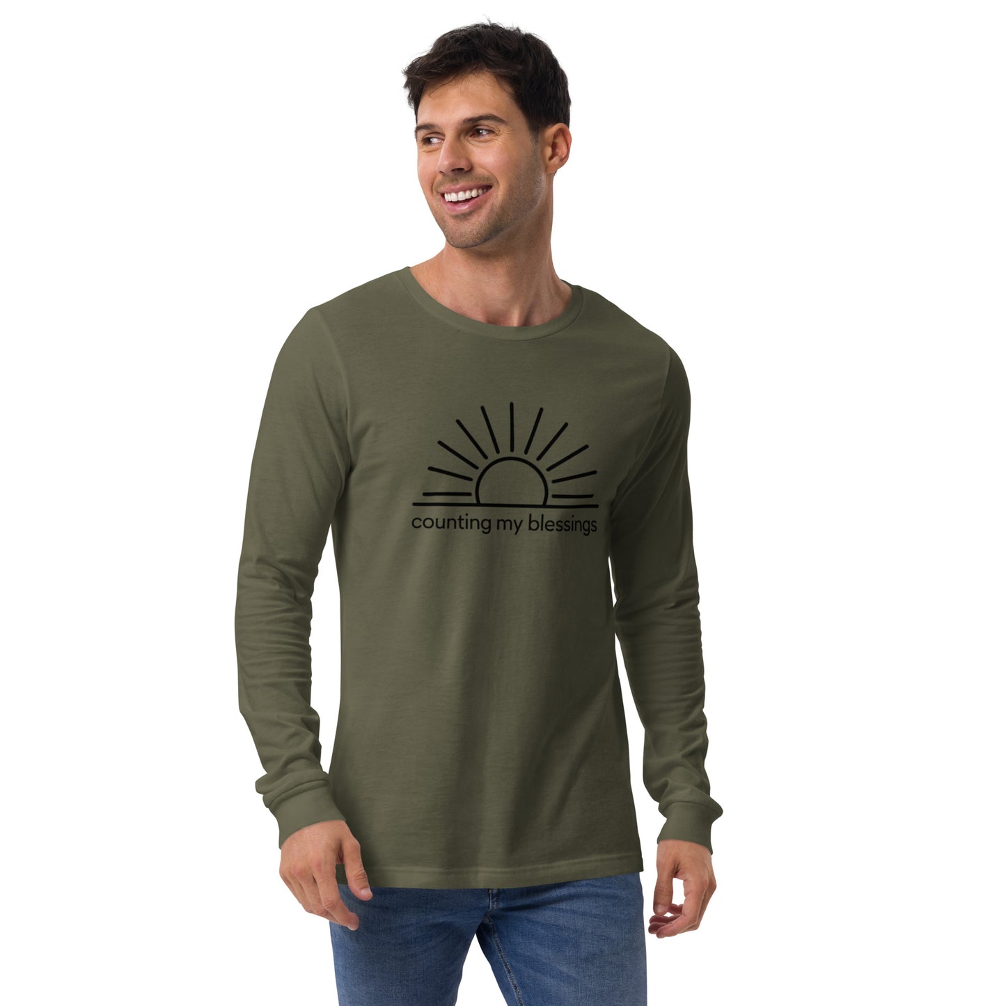 man wearing green Counting My Blessings – Unisex Jersey Long Sleeve Tee