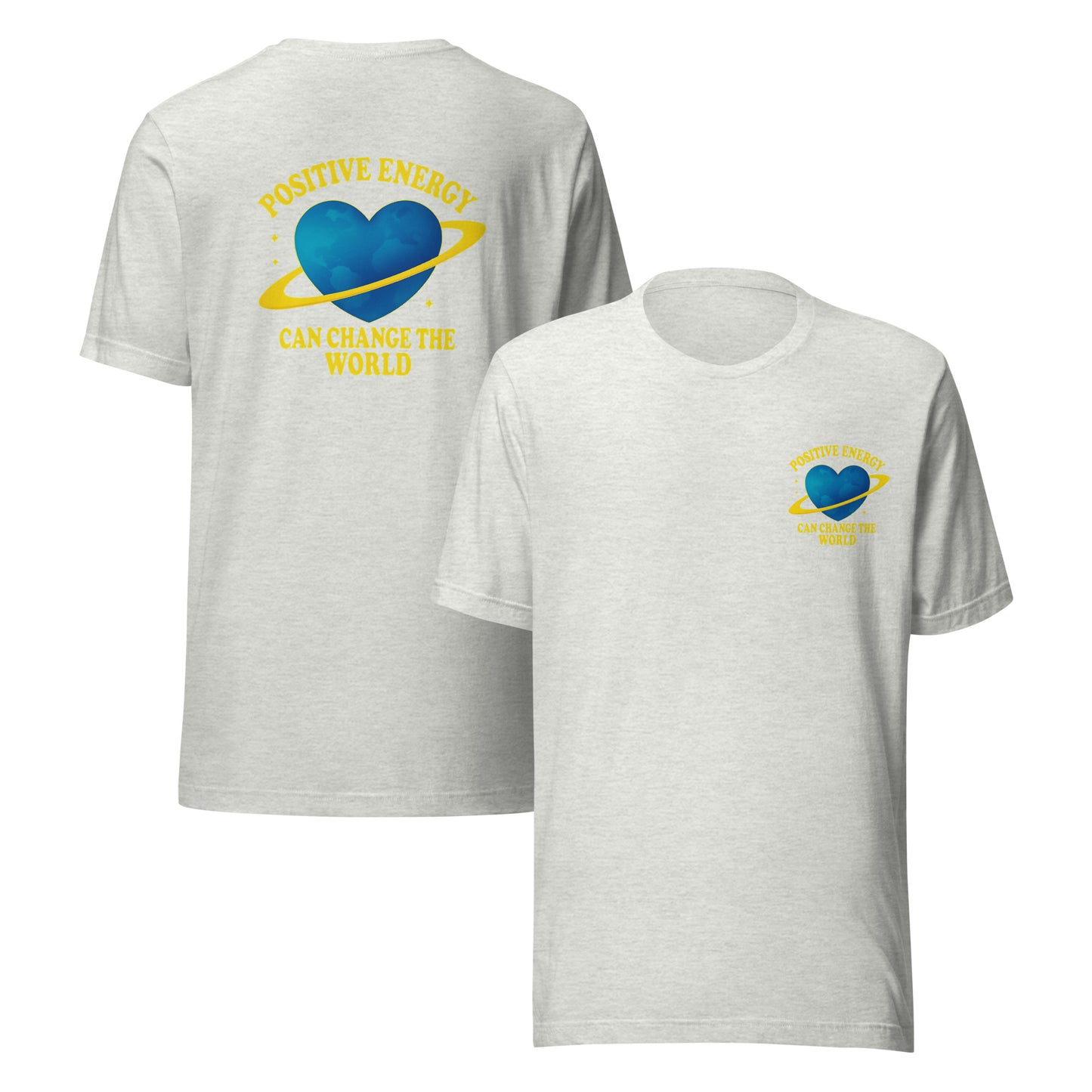 front and back of ash Positive Energy Heart Tee - Unisex Jersey T-Shirt