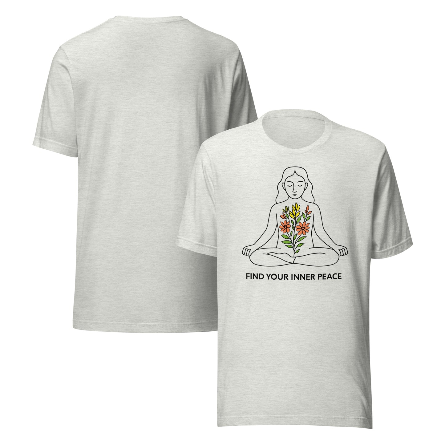 front and back of gray Find Your Inner Peace – Unisex Meditation Tee | Yoga Gift
