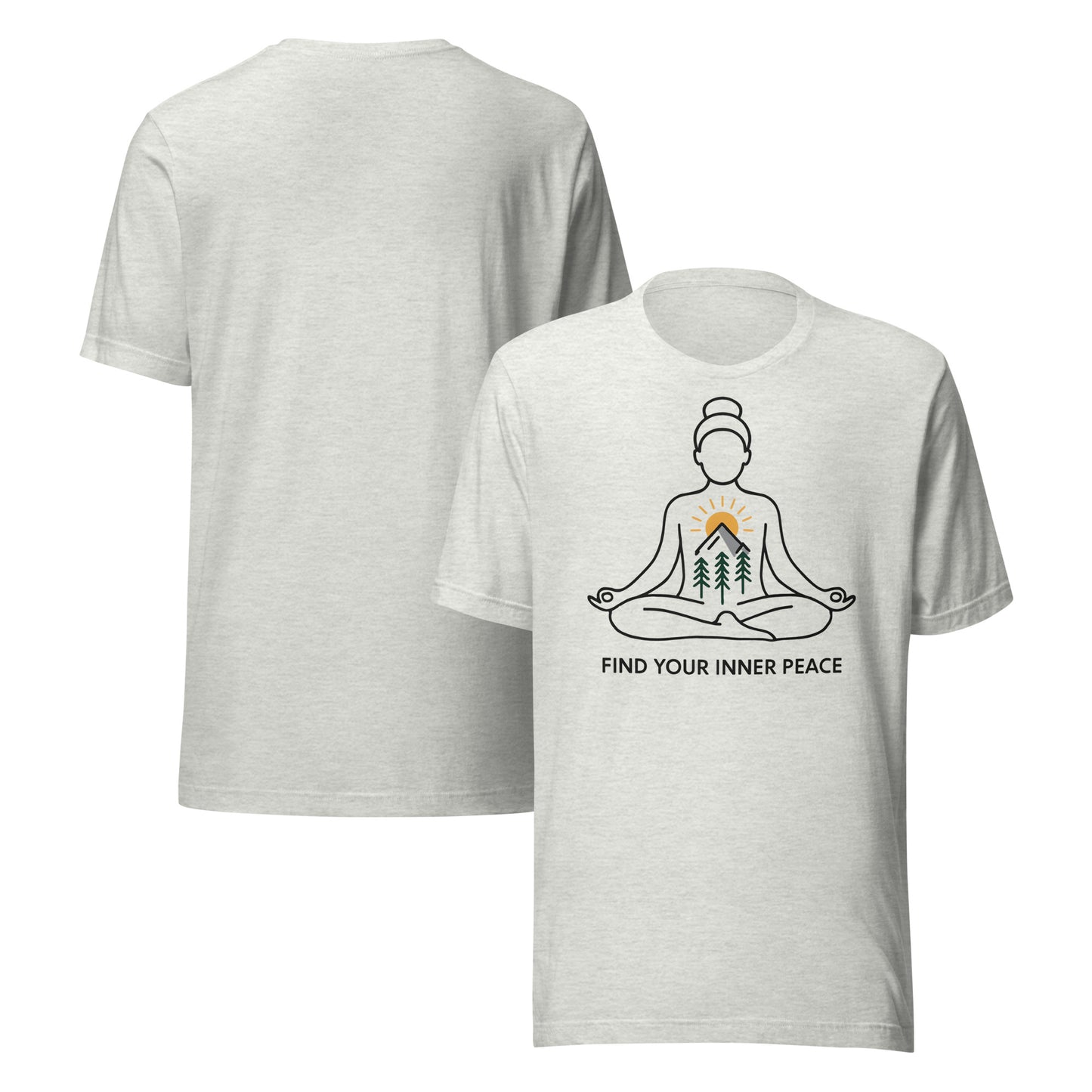 front and back of gray Find Your Inner Peace – Mountain Zen Tee | Unisex Meditation Shirt
