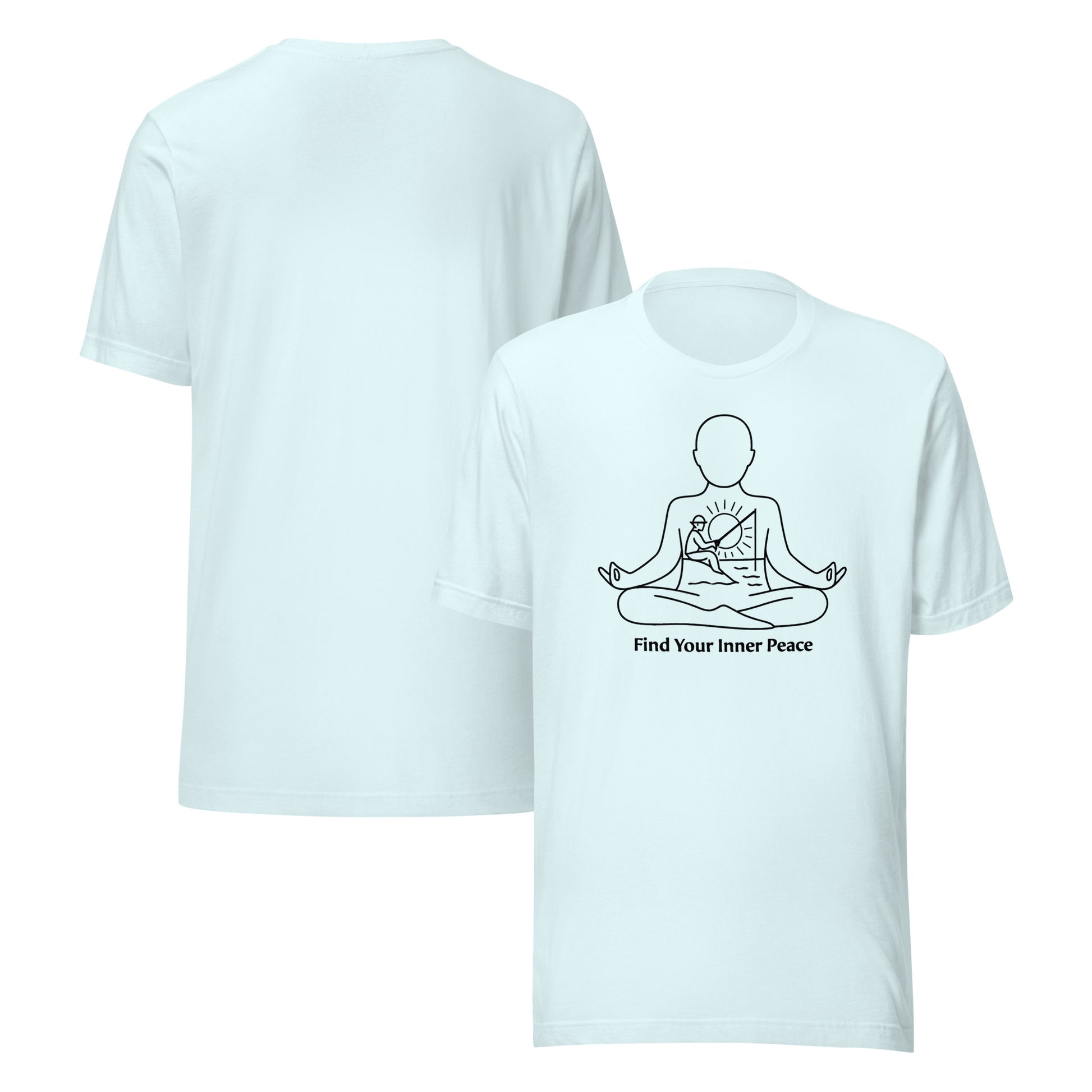 front and back of blue Find Your Inner Peace Fishing Tee – Men’s Fishing Graphic Shirt