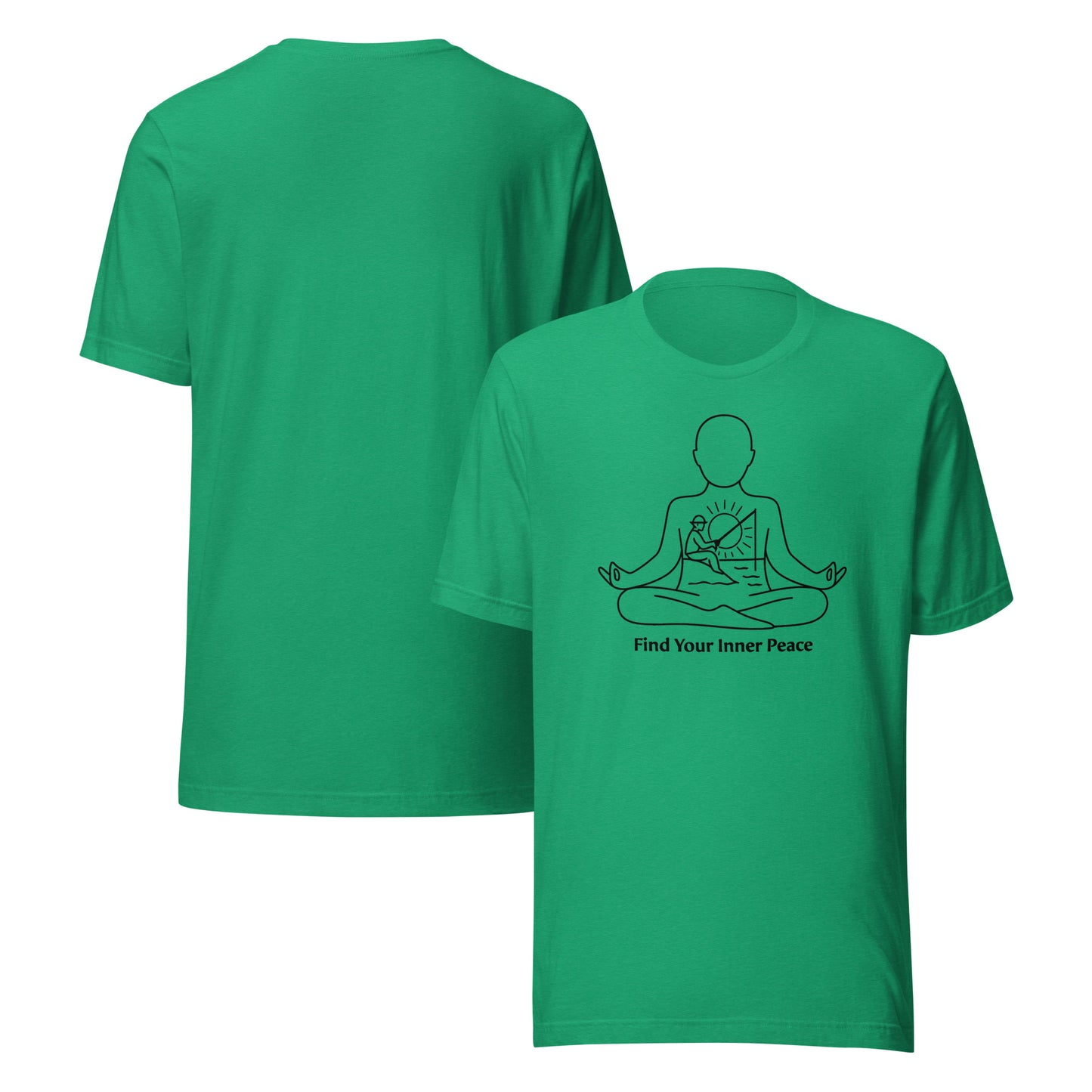 front and back of green Find Your Inner Peace Fishing Tee –  Fishing Graphic Shirt