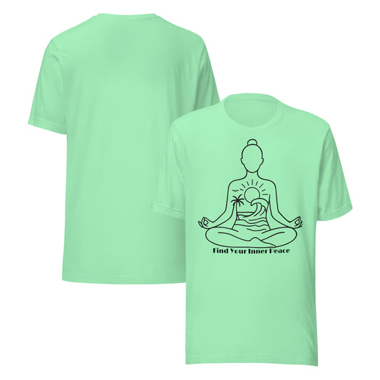 front and back of green Find Your Inner Peace T-Shirt – Unisex Mindful Affirmation Tee