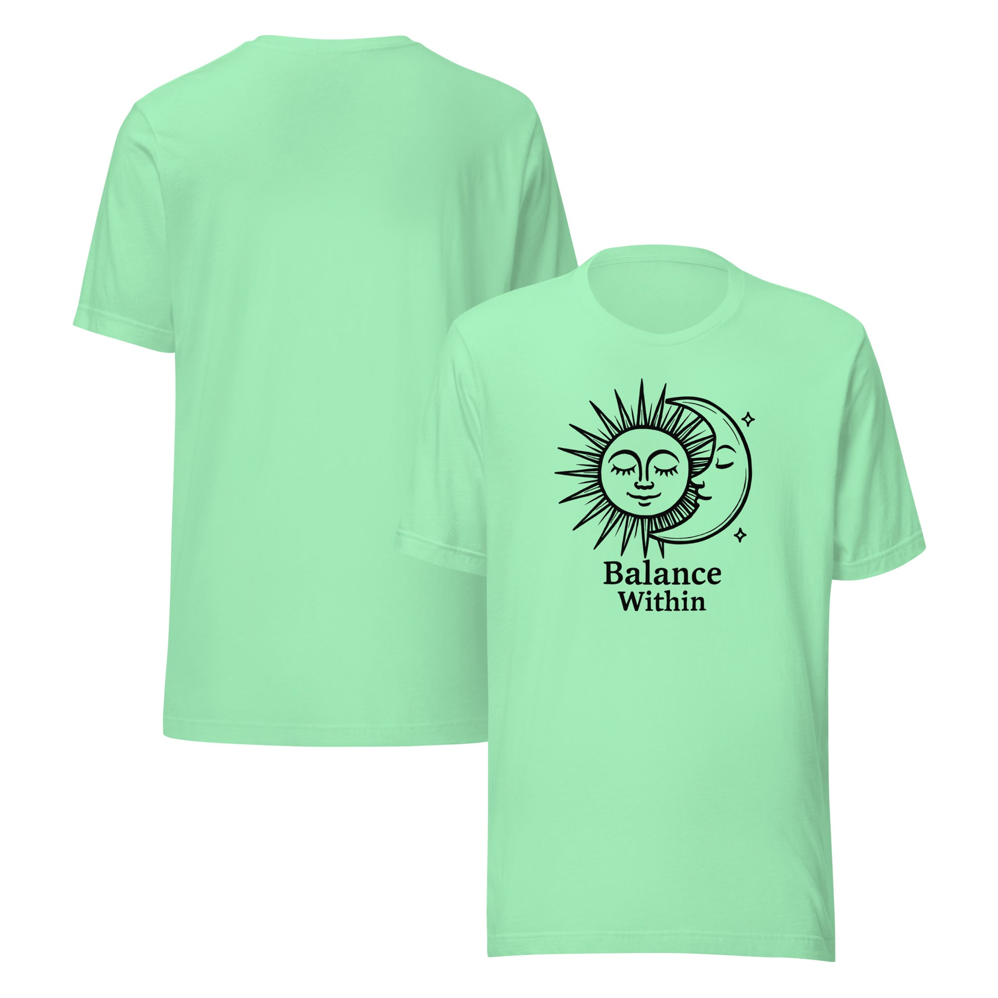 Light green t-shirt with 'Balance Within' design on a white background