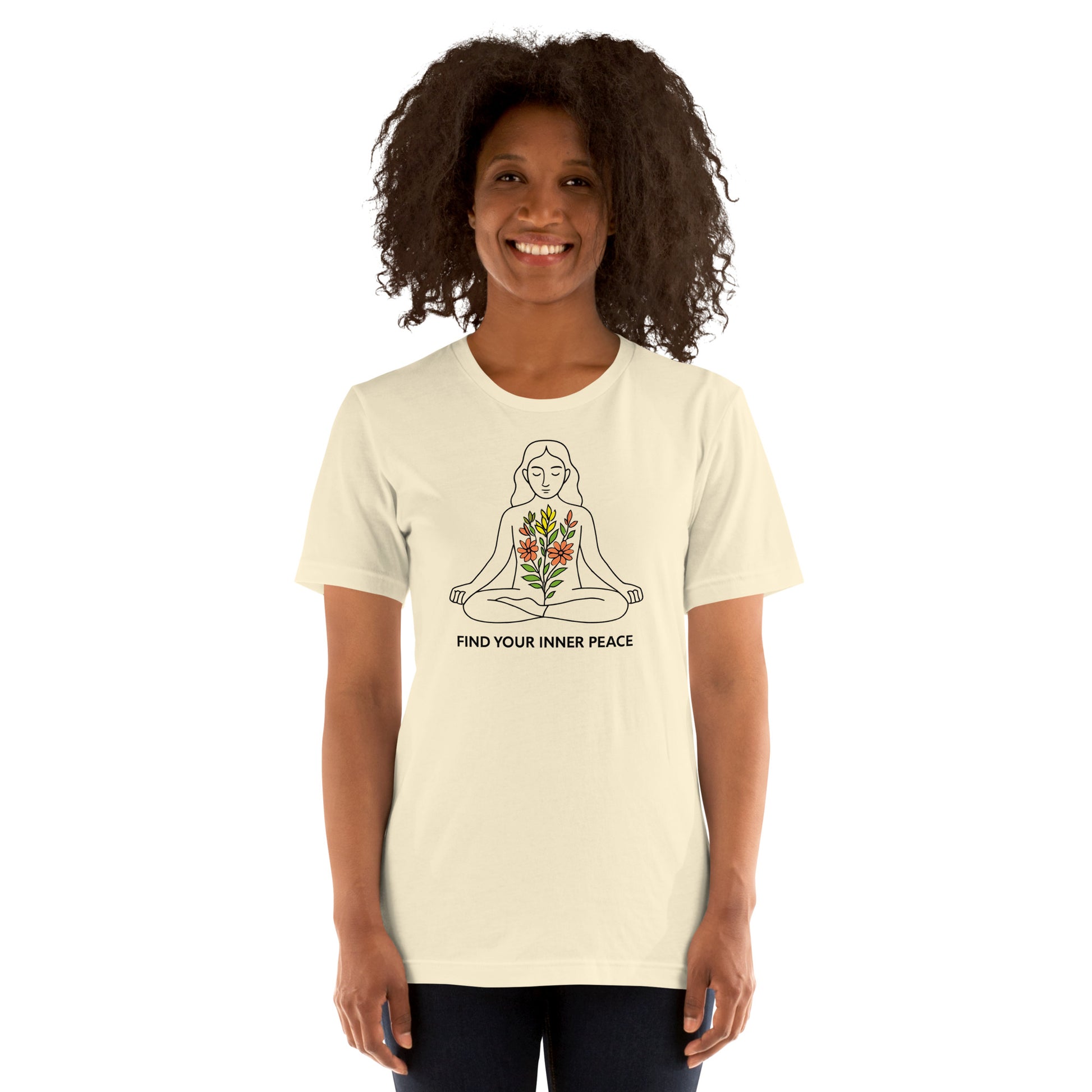 woman wearing natural Find Your Inner Peace – Unisex Meditation Tee | Yoga Gift