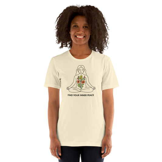 woman wearing natural Find Your Inner Peace – Unisex Meditation Tee | Yoga Gift