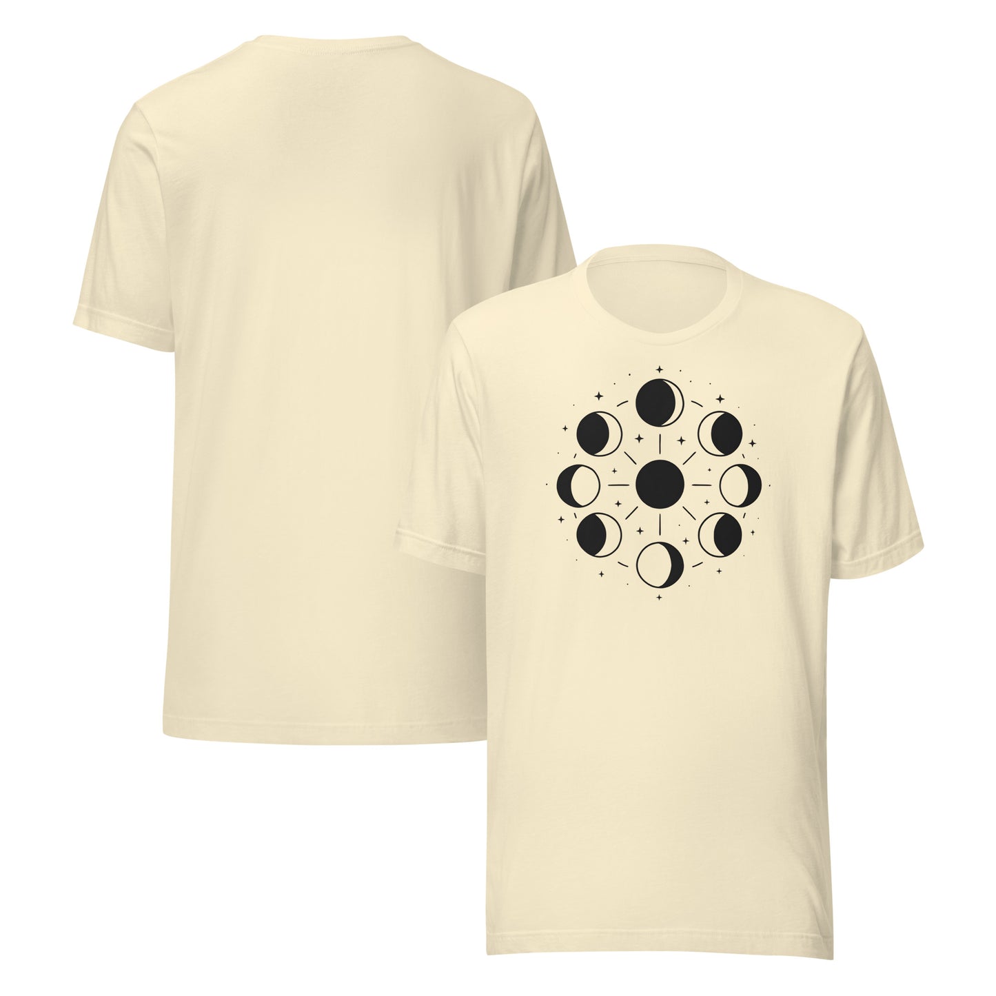 front and back of natural Celestial Phases Tee – Unisex Moon Phase Shirt for Astrology Lovers