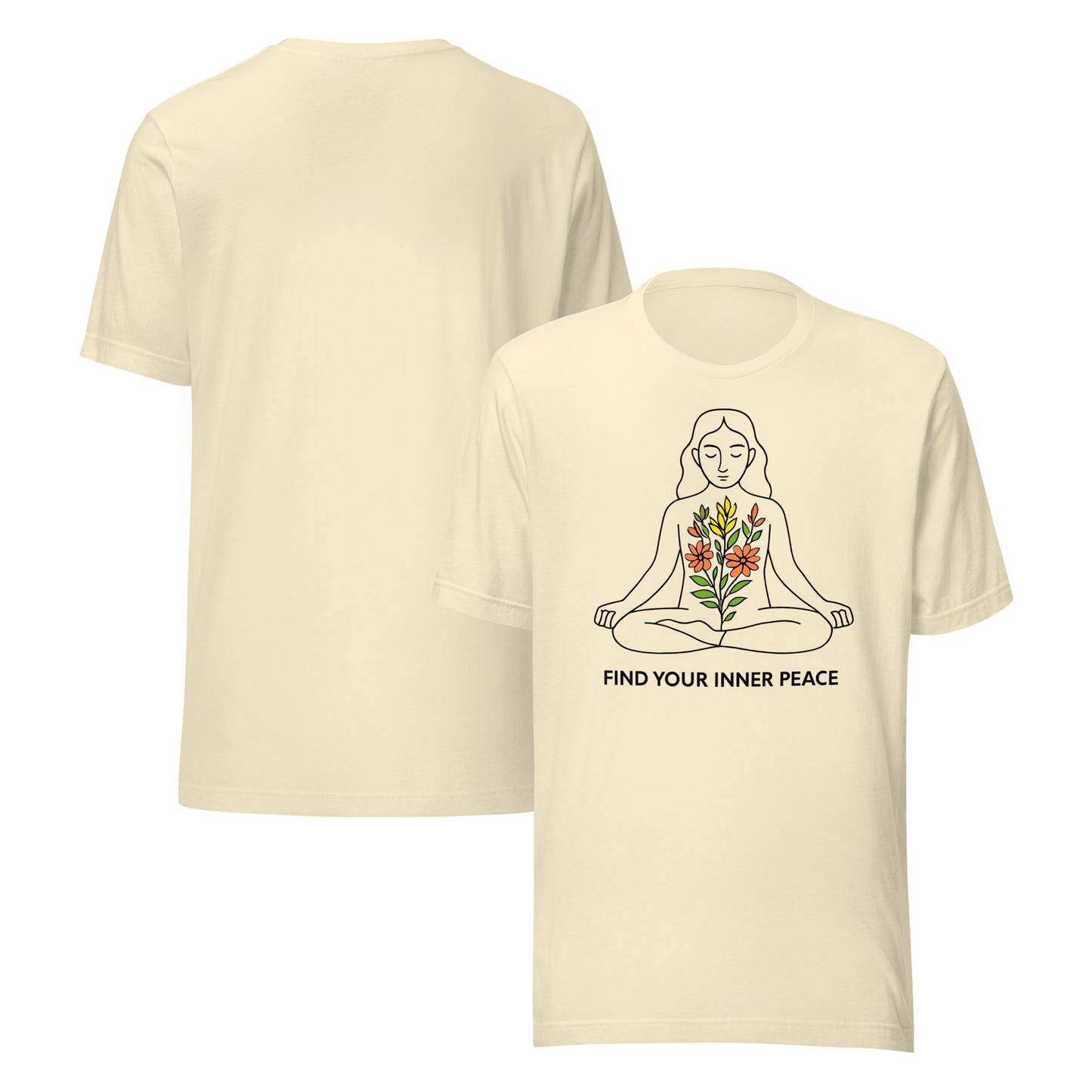 front and back of natural Find Your Inner Peace – Unisex Meditation Tee | Yoga Gift