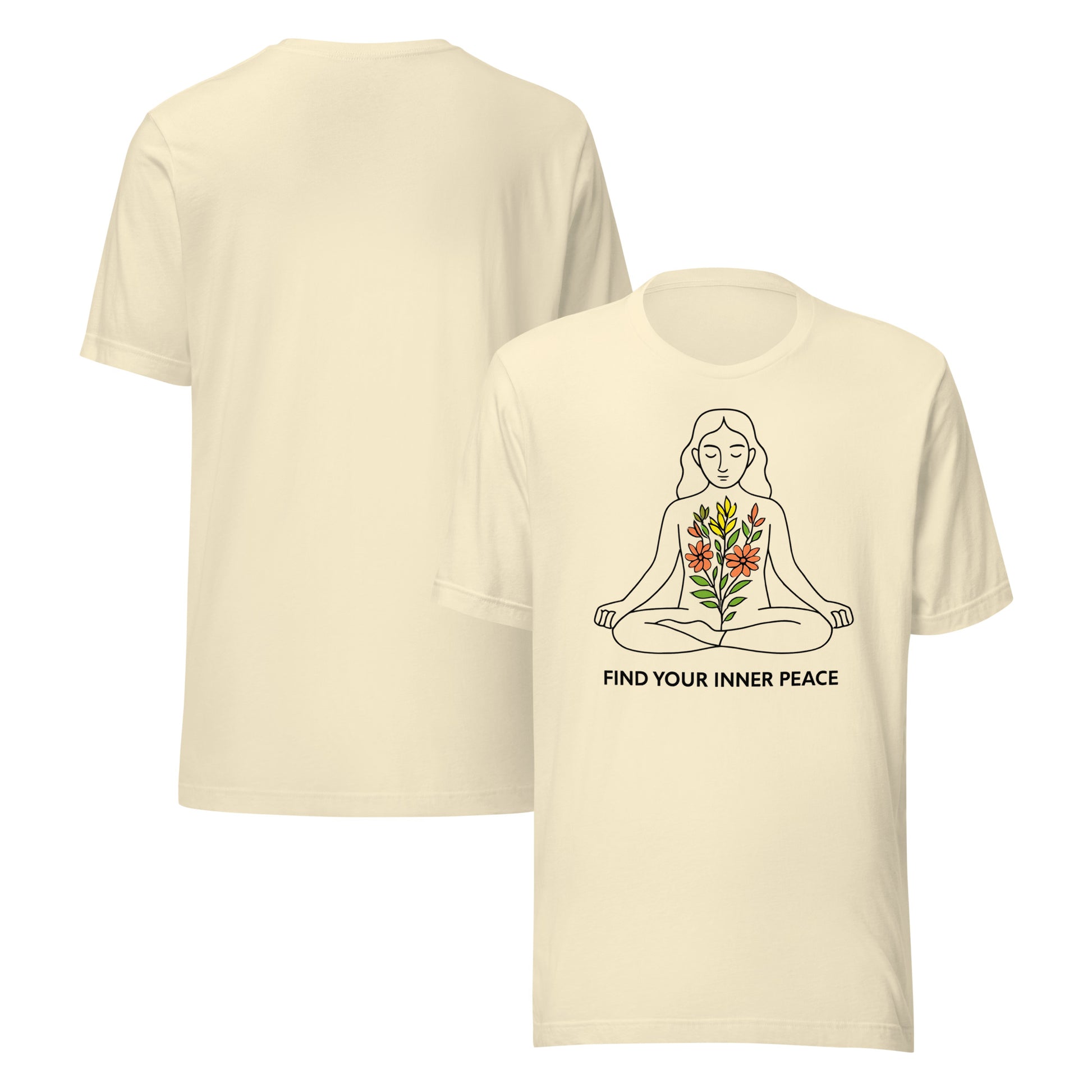 front and back of natural Find Your Inner Peace – Unisex Meditation Tee | Yoga Gift