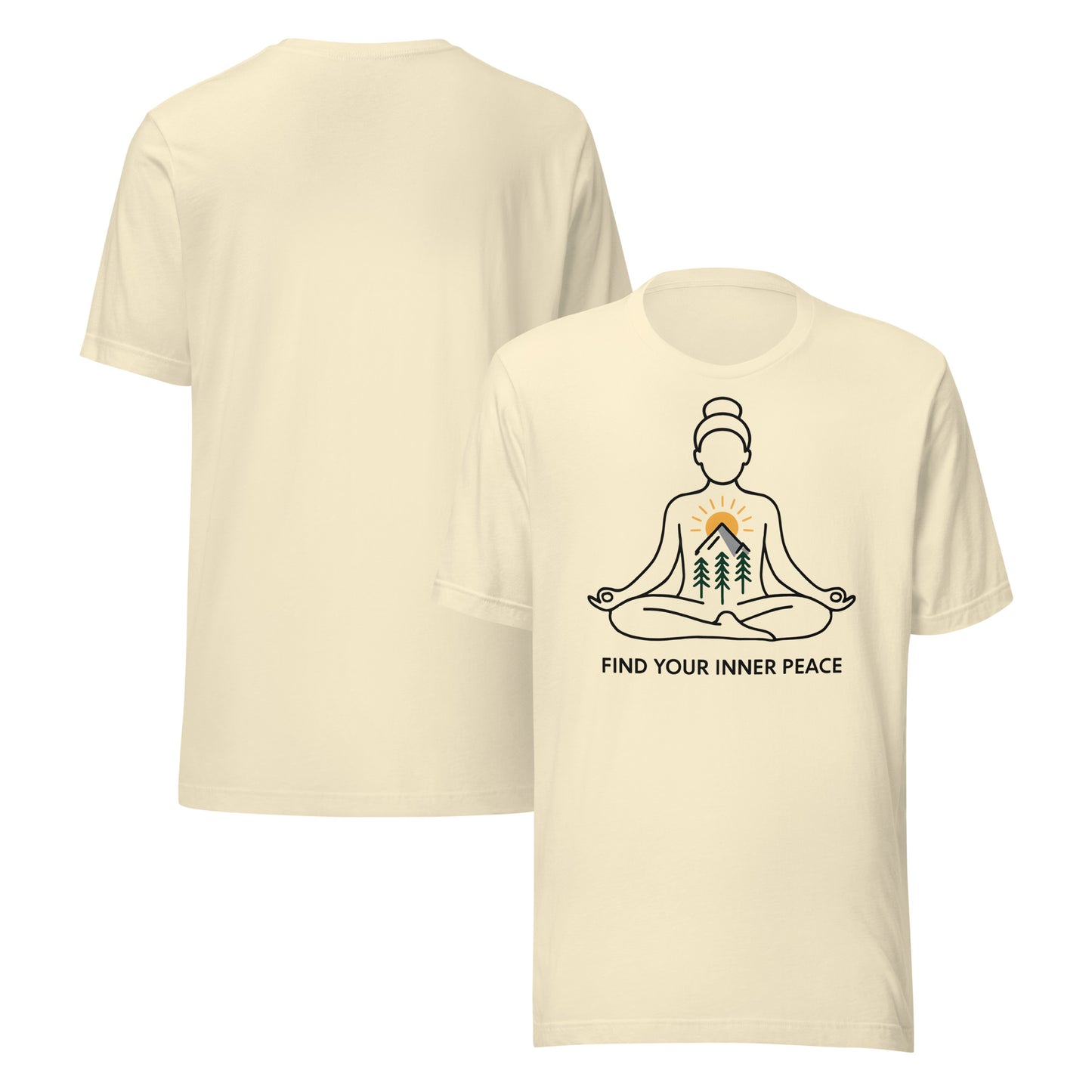 front and back of natural Find Your Inner Peace – Mountain Zen Tee | Unisex Meditation Shirt