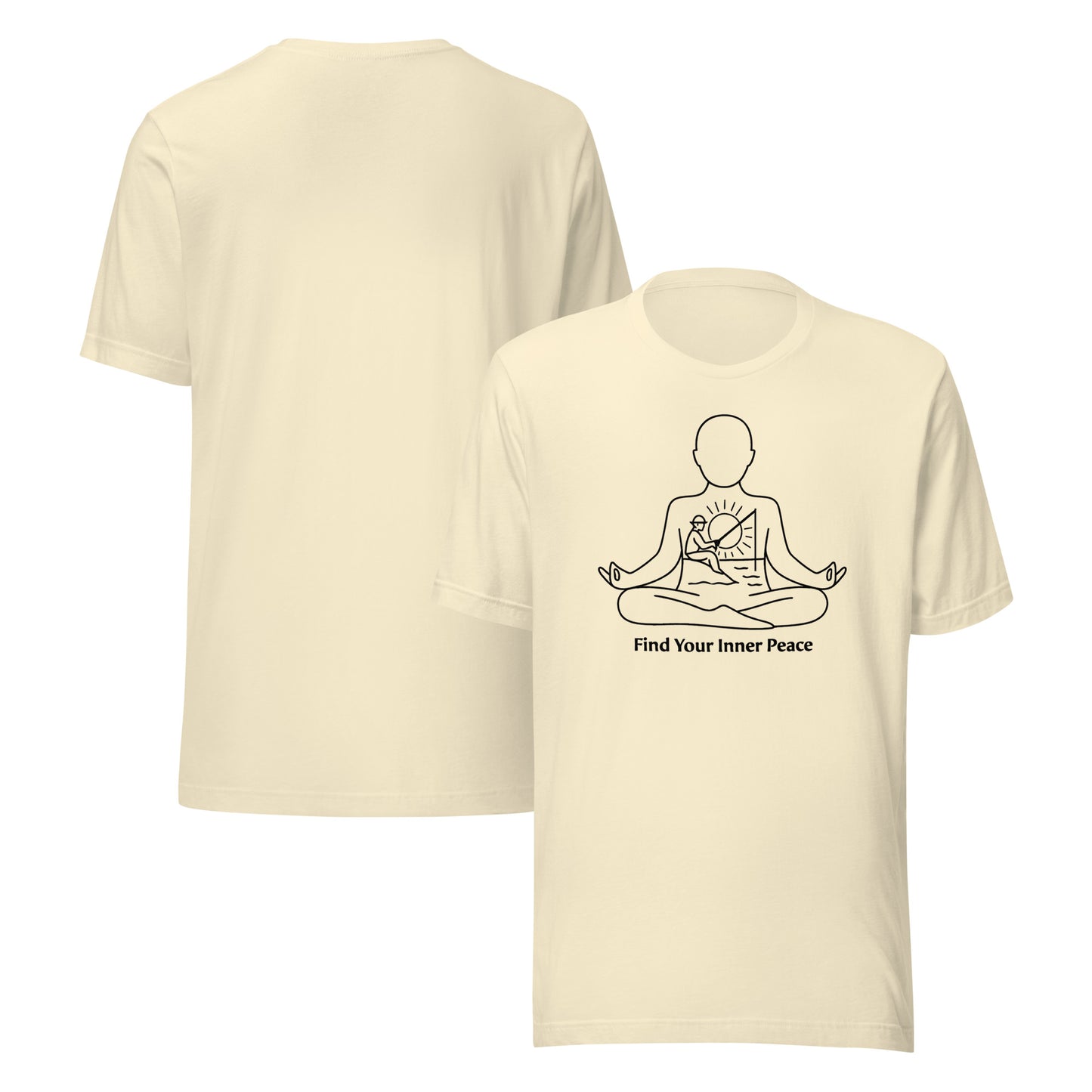 front and back of natural Find Your Inner Peace Fishing Tee – Men’s Fishing Graphic Shirt
