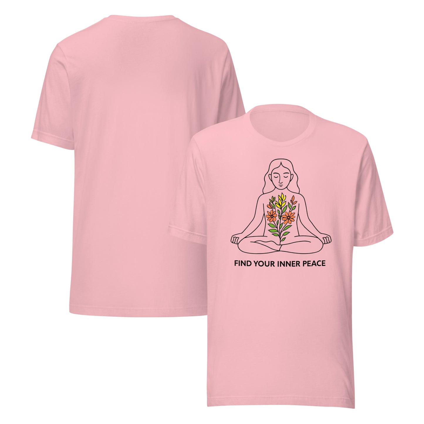 front and back of pink Find Your Inner Peace – Unisex Meditation Tee | Yoga Gift