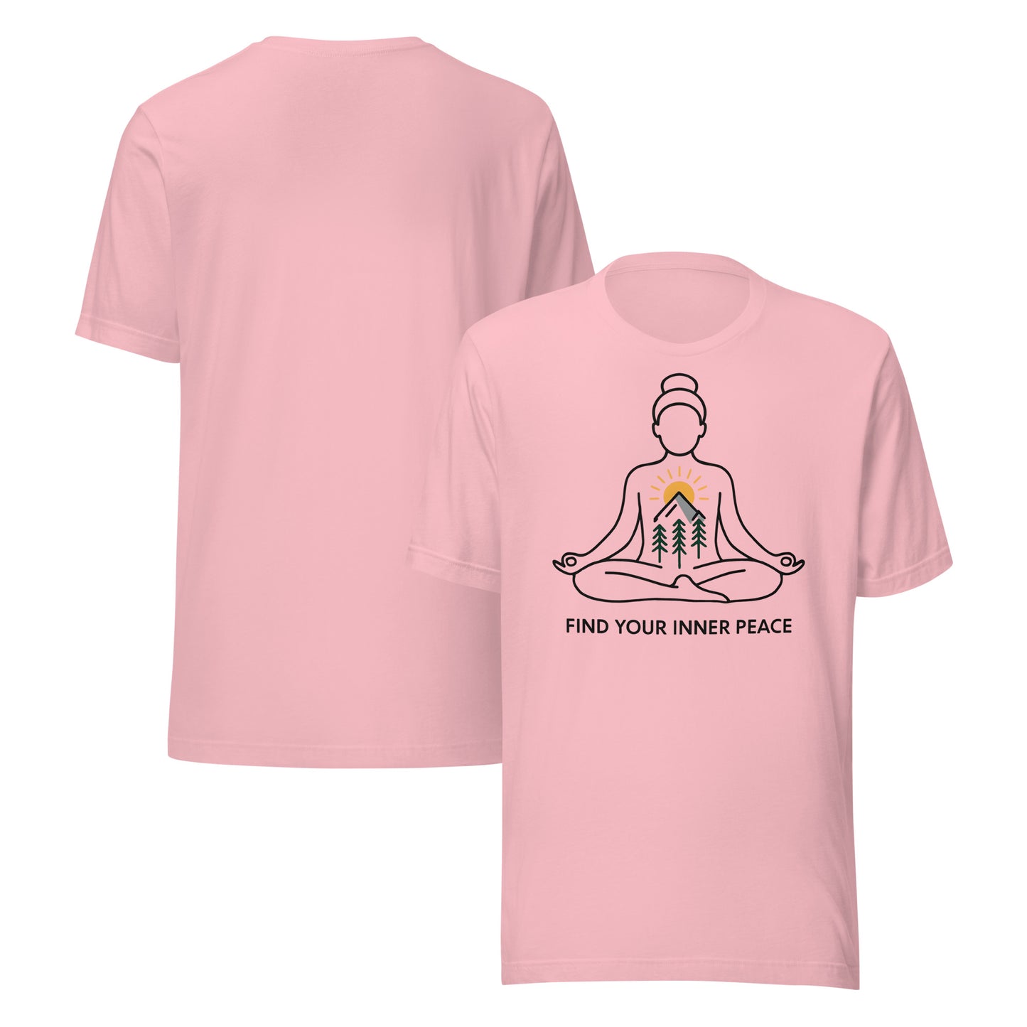 front and back of Find Your Inner Peace – Mountain Zen Tee | Unisex Meditation Shirt