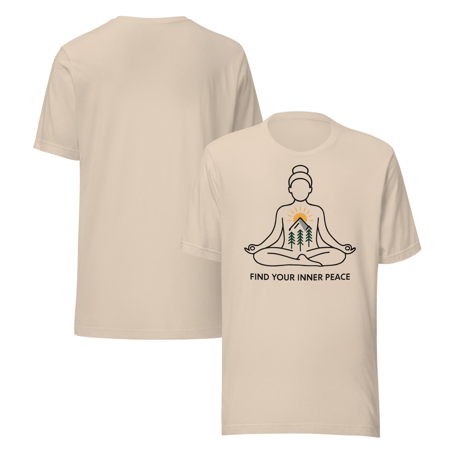 front and back of cream Find Your Inner Peace – Mountain Zen Tee | Unisex Meditation Shirt