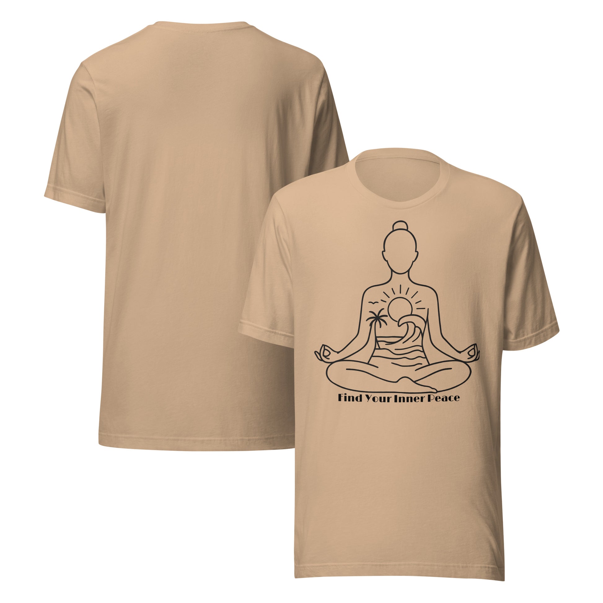 front and back of tan Find Your Inner Peace T-Shirt – Unisex Mindful Affirmation Tee