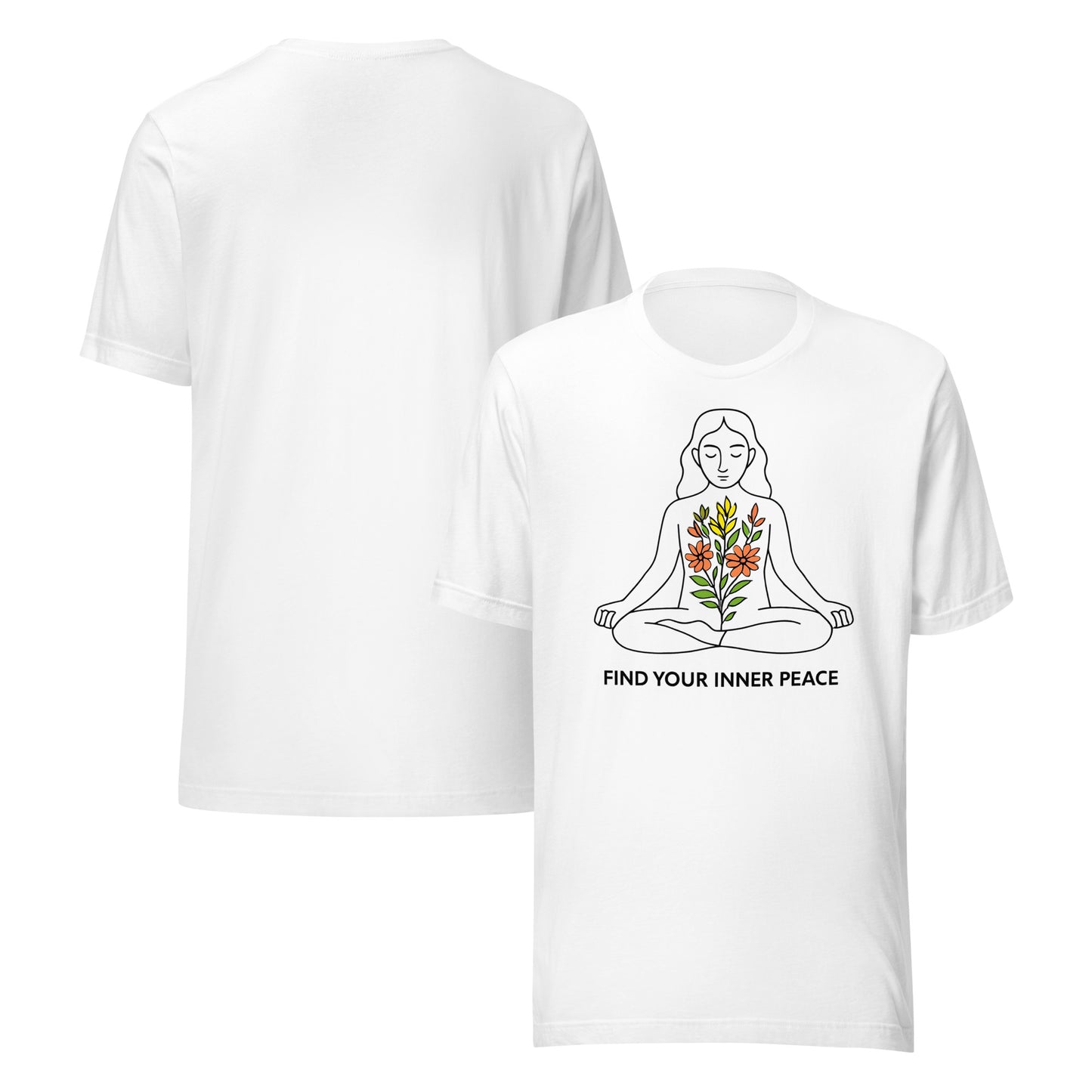 front and back of white Find Your Inner Peace – Unisex Meditation Tee | Yoga Gift