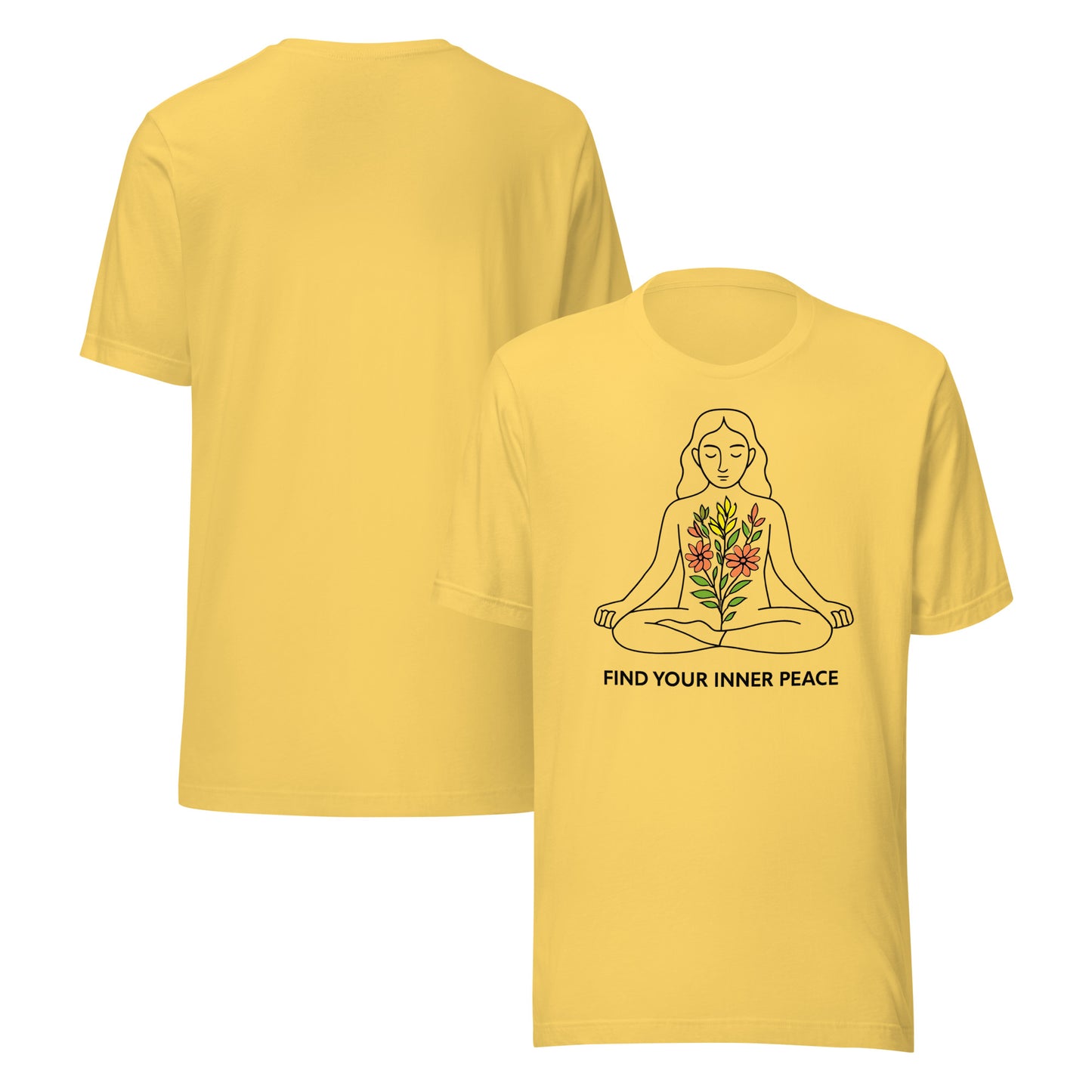 front and back of yellow Find Your Inner Peace – Unisex Meditation Tee | Yoga Gift